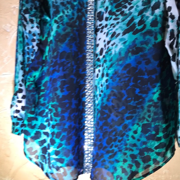 Chico’s Blue Green Top Blouse Shirt Size Large - Picture 2 of 7